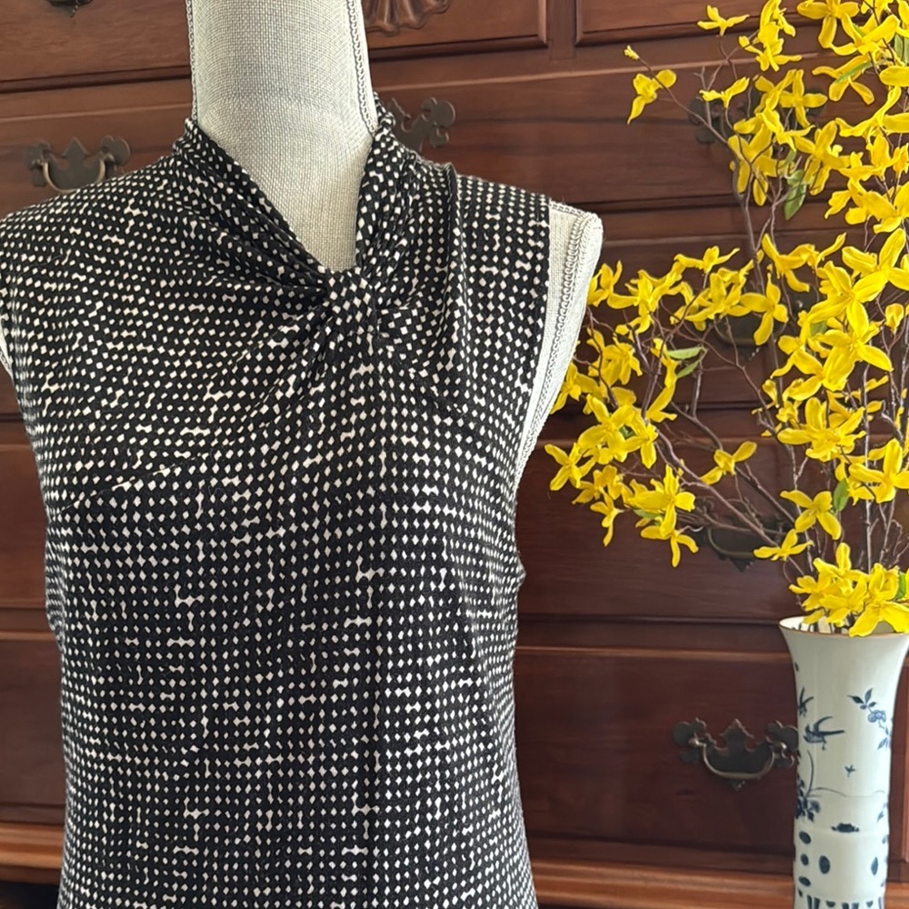 Tory Burch Black and Cream Sleeveless Wool Jersey Dress Size Large